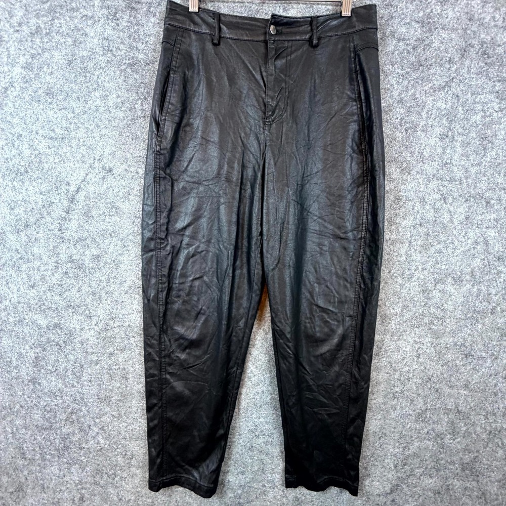 Zara Faux Leather Pants Womens Small Black High Rise Tapered Leg Relaxed Fit